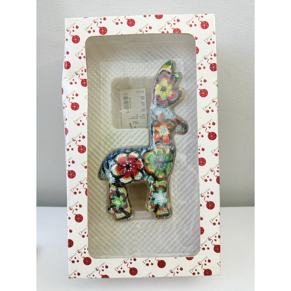 Dillard’s Trimmings Sequin Reindeer Christmas Ornament NIB Colorful